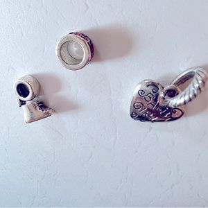 Pandora baby girl bootie, with extra pink gem charm & baby girl footprint charm